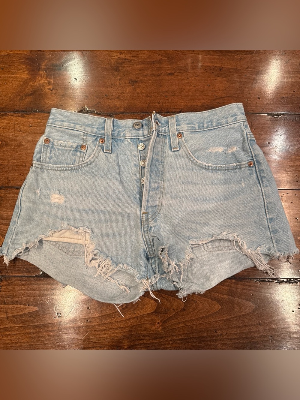 Levi's Light Blue Distressed Denim Cutoff Shorts